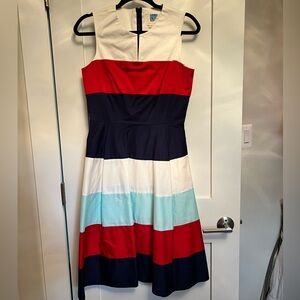 Kate Spade sleeveless red white and blue dress with pockets, Size 8